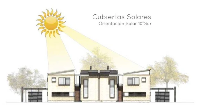 The roofs pitch 10° south to receive the greatest possible radiation and to be ready for photovoltaic panels.