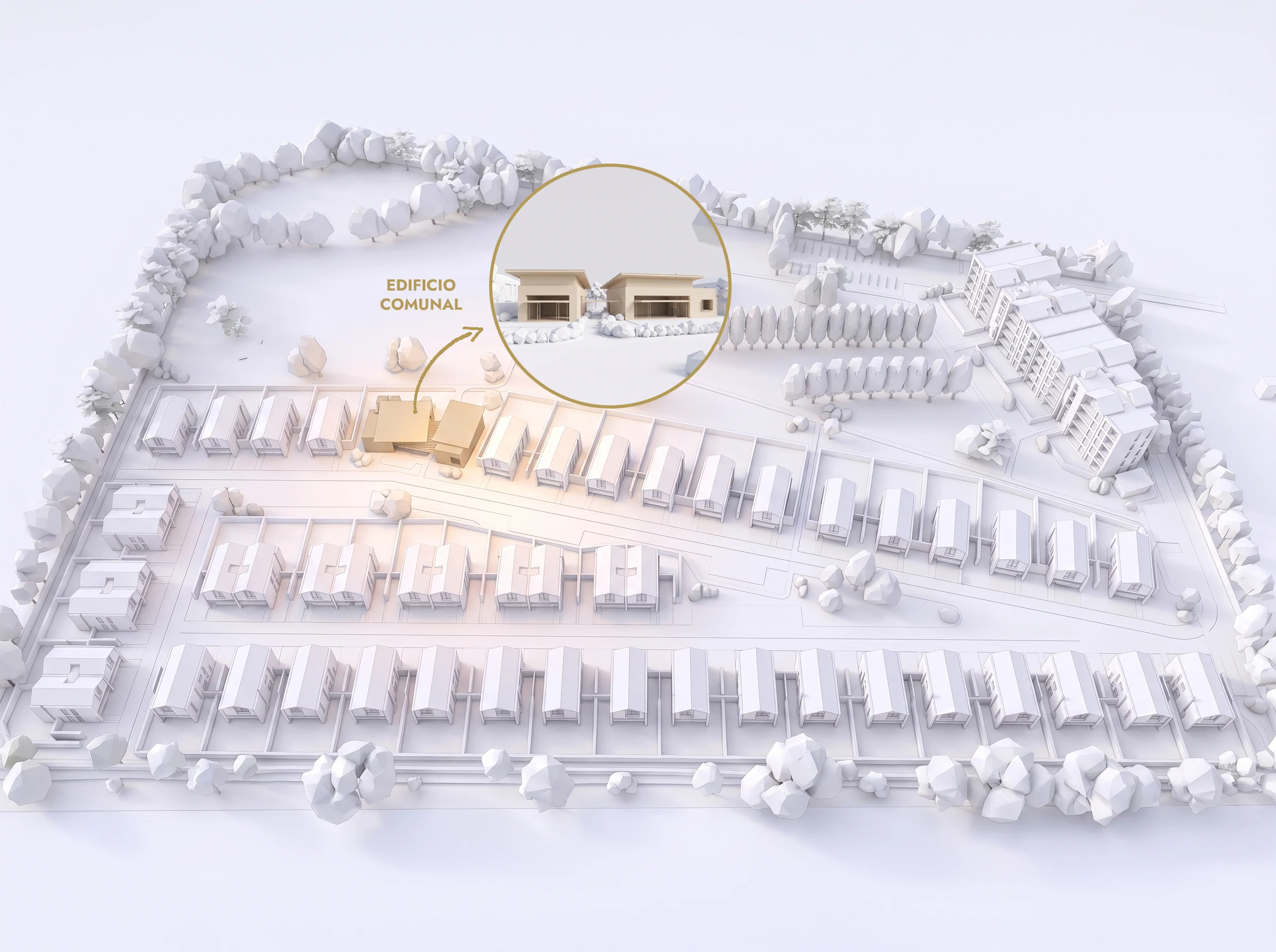 The community building: where the paths converge and the different ways of living in Bosque Nativo meet.