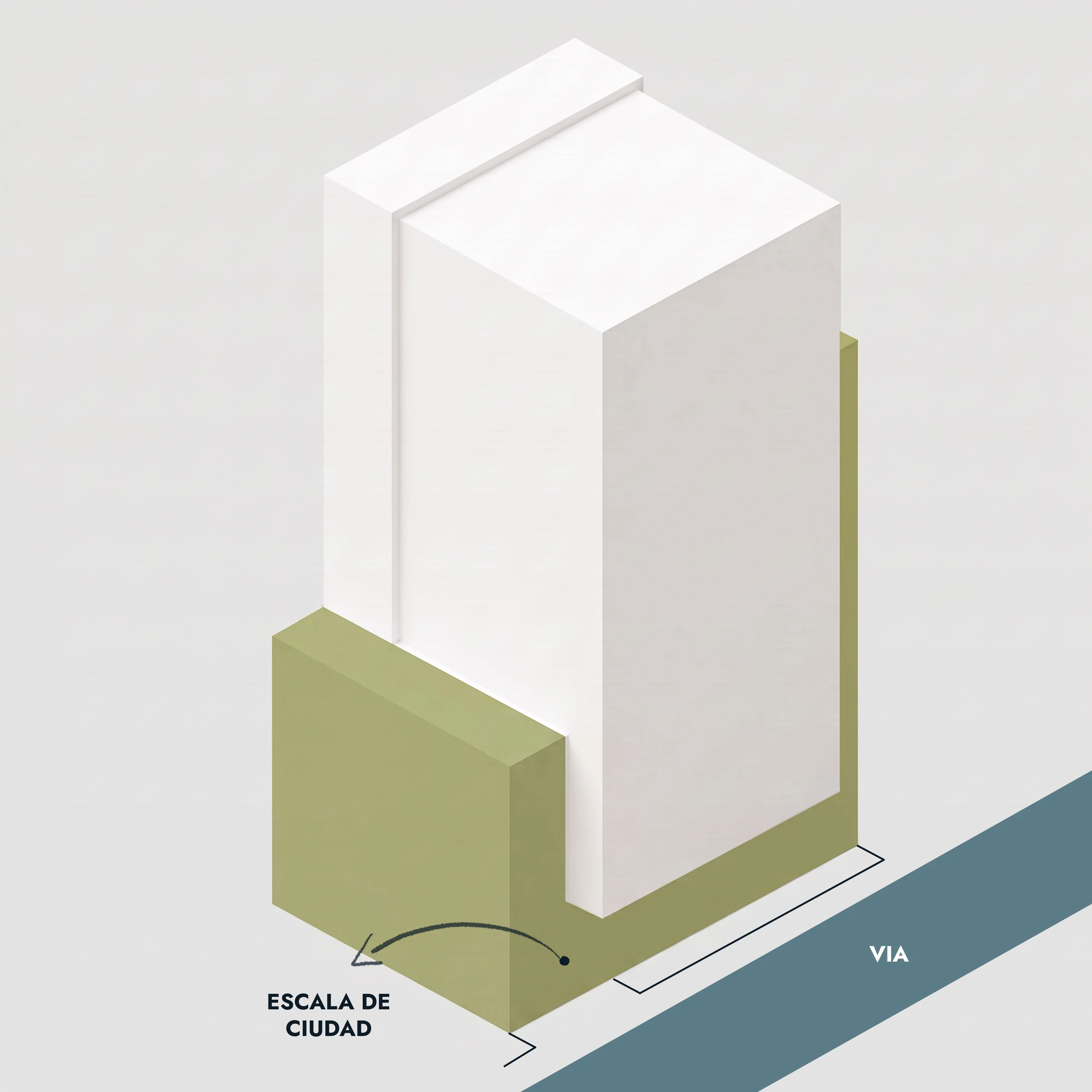 The ground floor steps back to gain pedestrian scale and open the shared spaces to the street.
