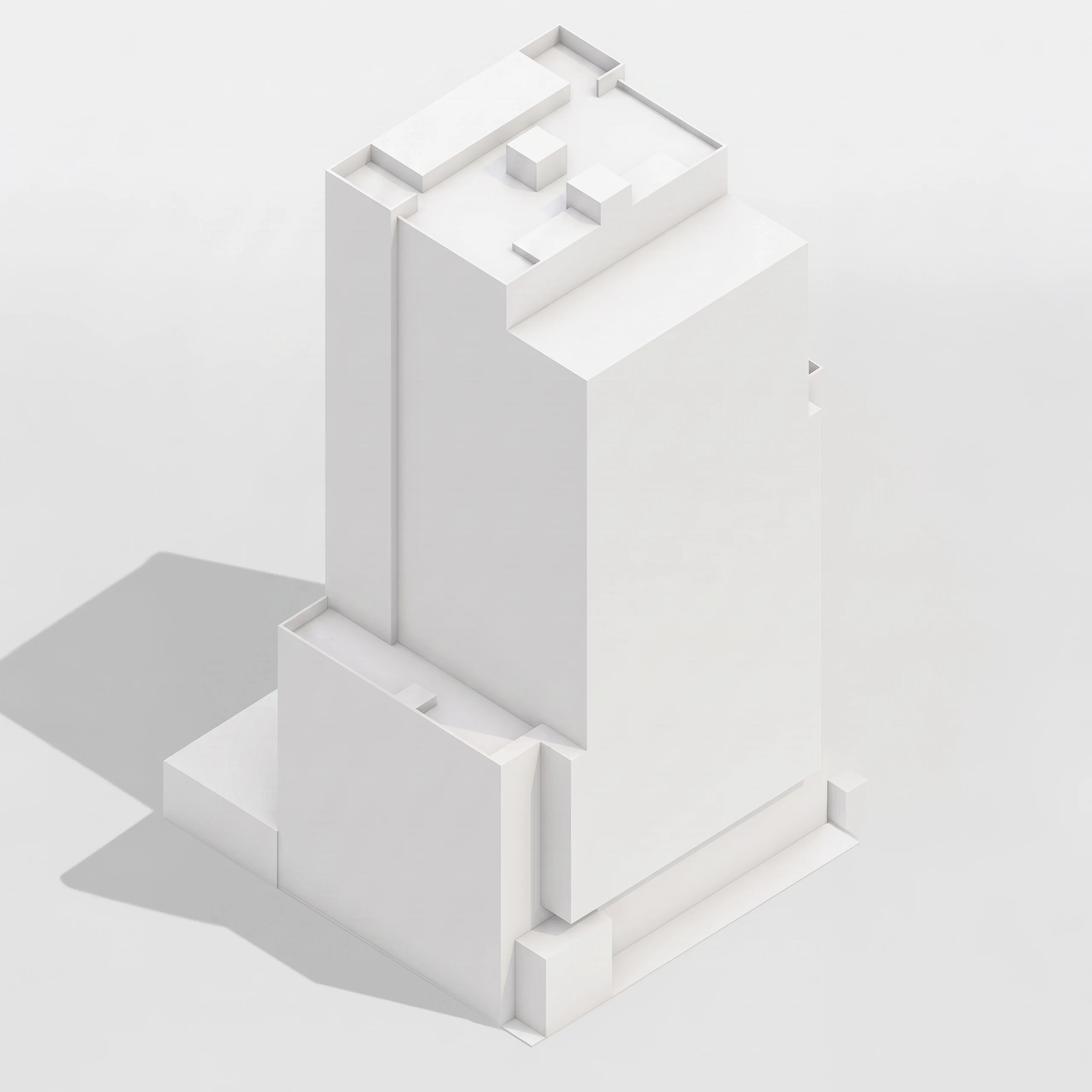 Two prisms: a base and a volume projected over it that seems to levitate.