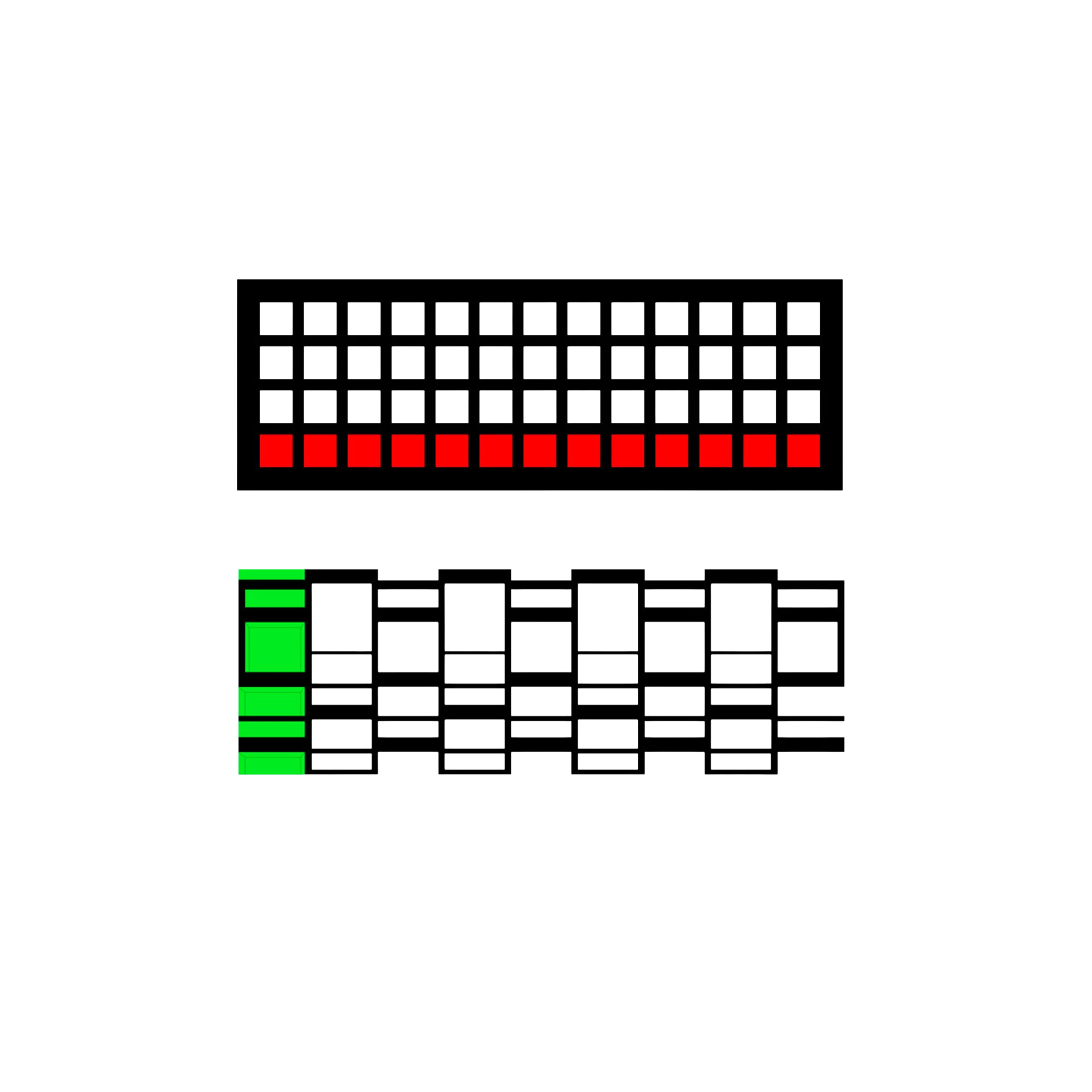 Two ways of industrialising: above, the type plan repeated unchanged; below, the modular conception that allows half a module, one or several to be joined into different homes within the same structure.