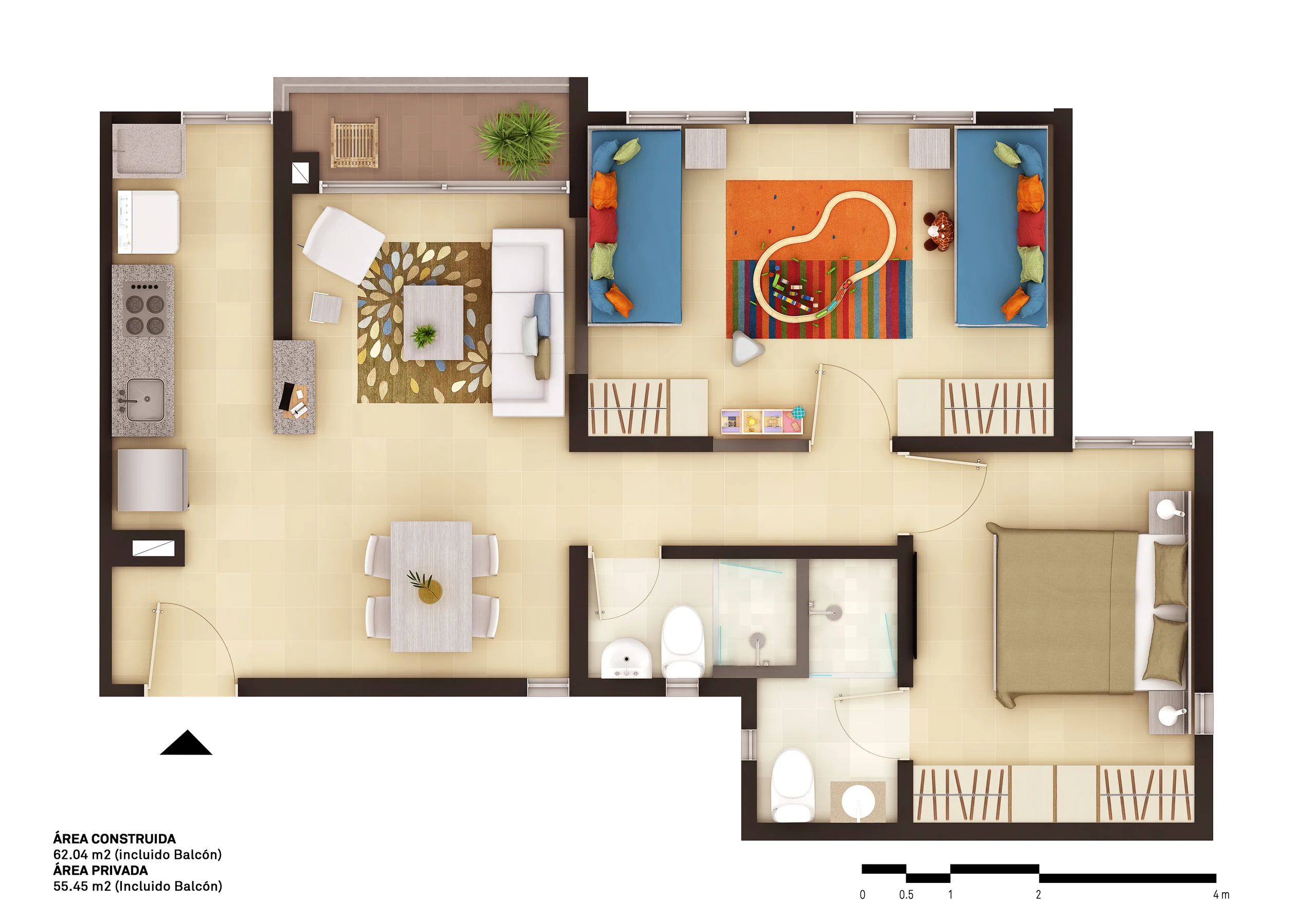 Second option for the same type: the laundry court moves, and with it the depth of the living area.