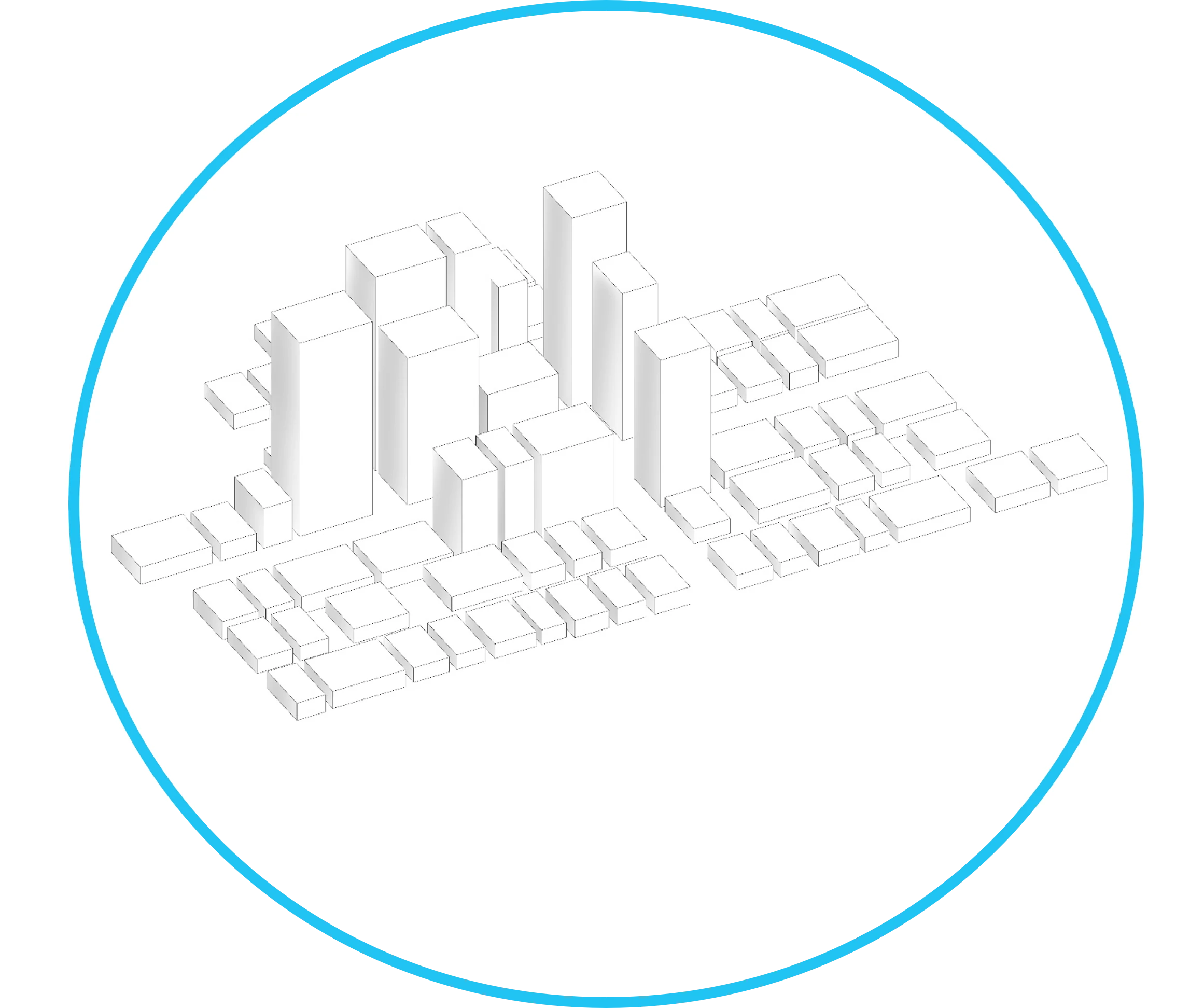 The compact city model: the same volumes concentrated in height, with the released ground as the argument.