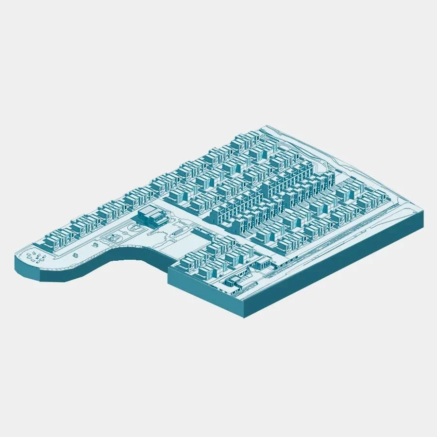 Axonometric of the general plan: the development read as a
